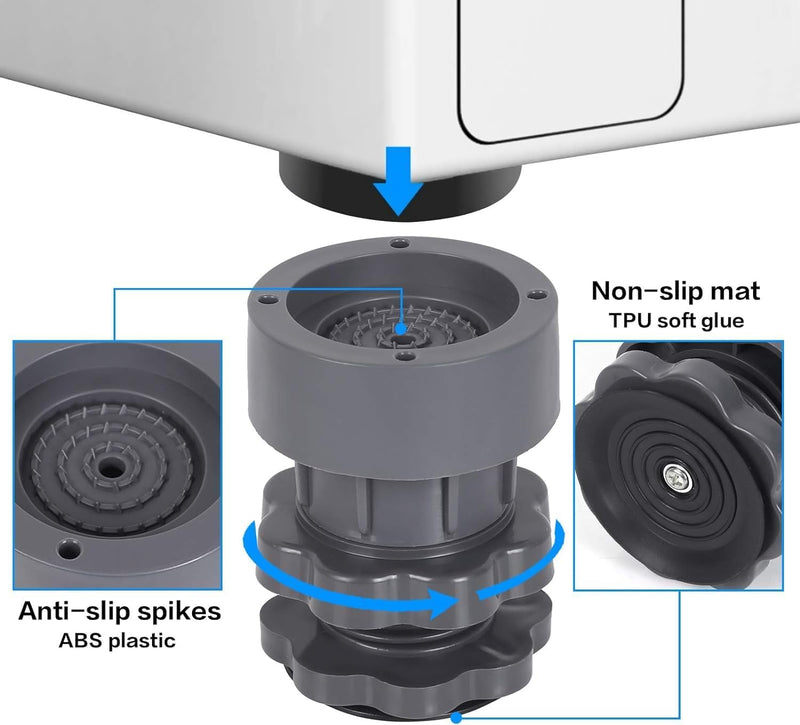 MORTON DAVIES Washing Machine Vibration Pads, Floor Trays, Refrigerator Stand, Washing Machine Stand,Height Adjustment Feet for Refrigerators, Fridge Stands with Anti-Slip Rubber (4 Pcs Set)