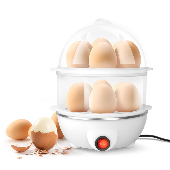 Baytion Double Layer Egg Cooker 350W, 14pcs Rapid Egg Boiler with Auto Shut Off, Electric Egg Steamer for Hard, Medium and Soft Boiled Eggs (White)