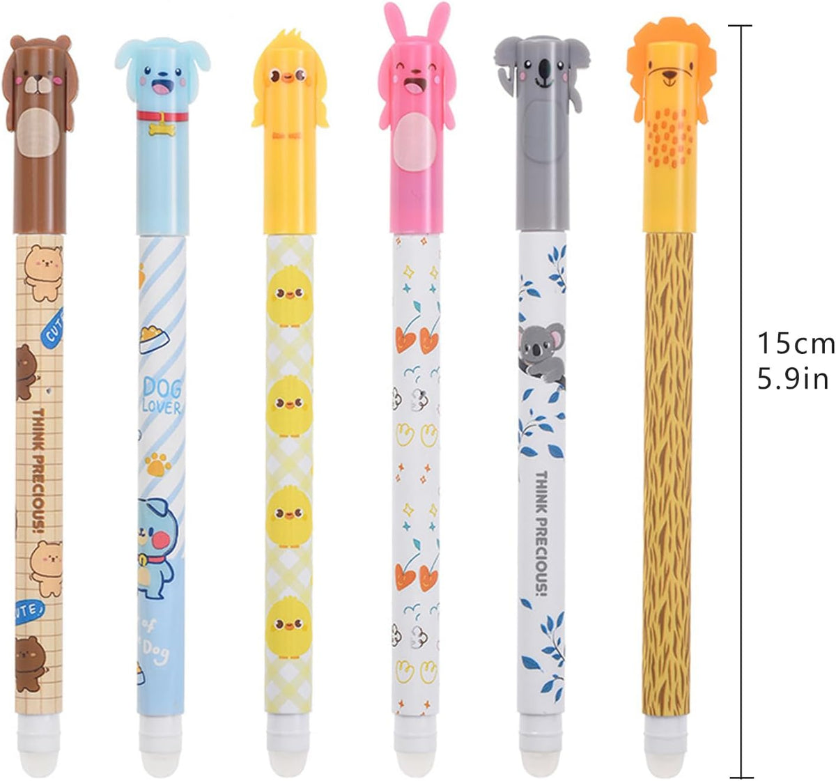 Erasable Gel Pen,6 Pcs 0.5mm Black Erasable Writing Pens,Cute Cartoon Animal Rub Out Gel Pens with Erasers,Great for School Supplies and Office Stationery – image 6