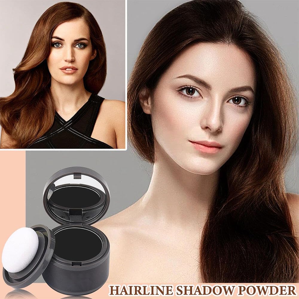 Goodern Hairline Powder,Quick Cover Hair Root Concealer with Puff Touch Hairline Modification Powder,Instantly Hair Shadow Powder,Portable Size Hair Root Dye for Thinning Hair Women Men-Black – image 2