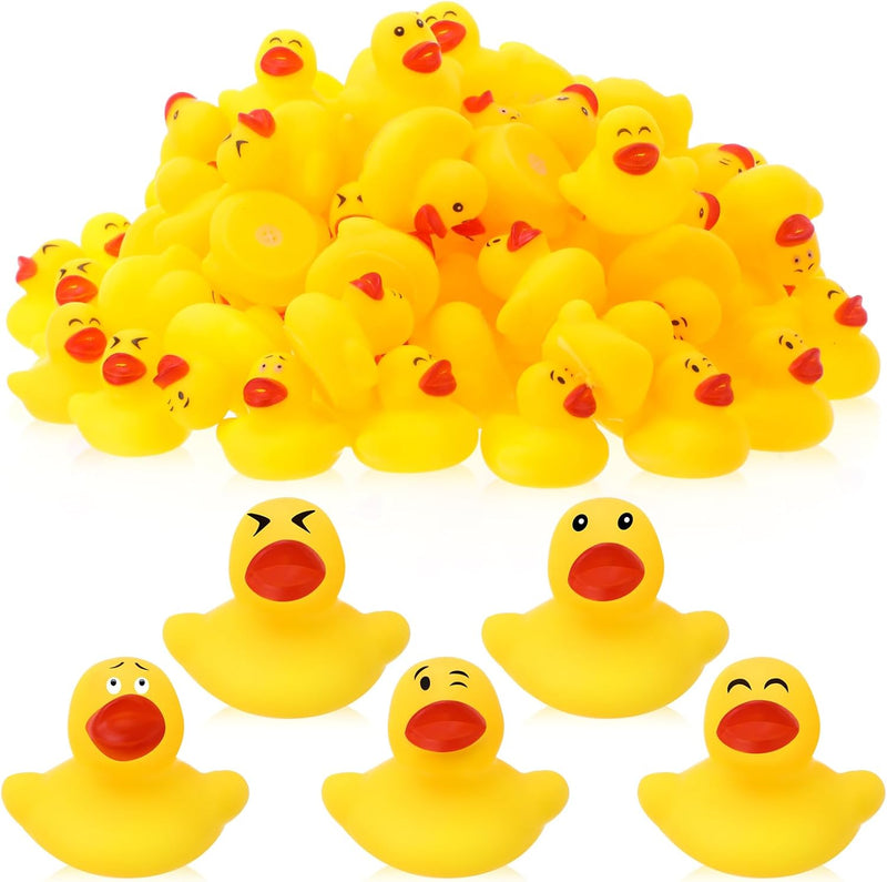 HyDren 100 Pcs Rubber Ducks Mini Ducks Bulk Bath Toys Yellow Cruise Ducks Bathtub Toys Float Ducks Baby Shower for Car Bathtub Classroom Exchange Prizes Treat Supplies Goodie Bag Fillers(Classic)
