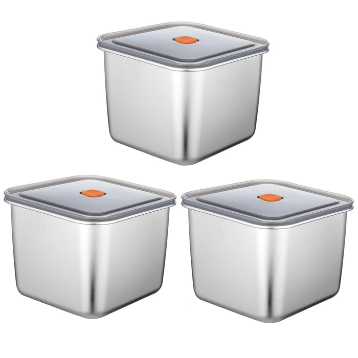 Wensdr 3 Packs Large 6.3Inches Square Stainless Steel Pizza Dough Proofing Containers with Lids,Food Storage Box with Sealing Cover 6.3x6.3x4.72(2500ML