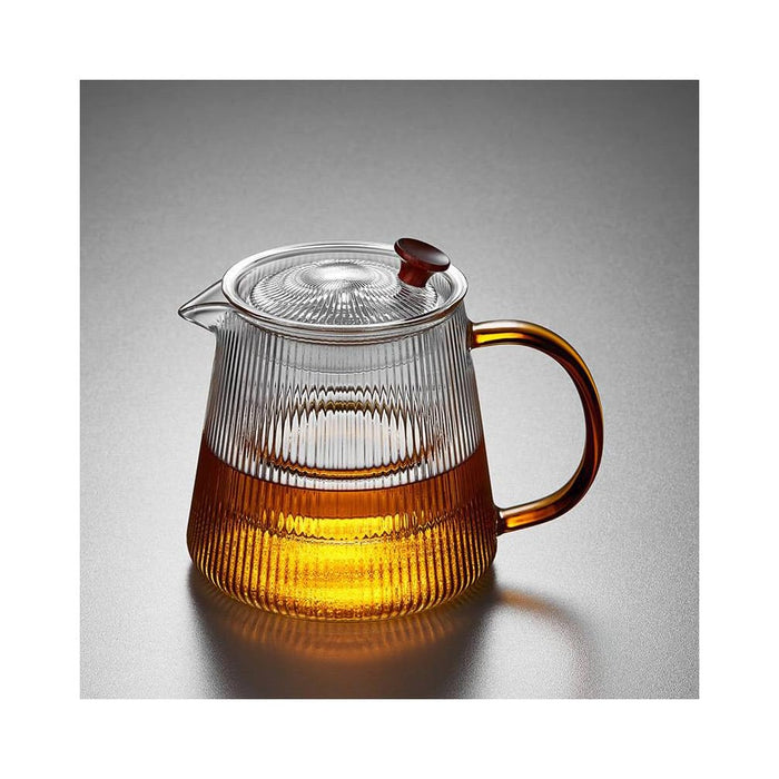 Glass Teapot Stovetop 800ML with Vertical Stripes, Borosilicate Clear Tea Kettle with Removable Filter Liner,Blooming and Loose Leaf Tea Maker Tea Brewer