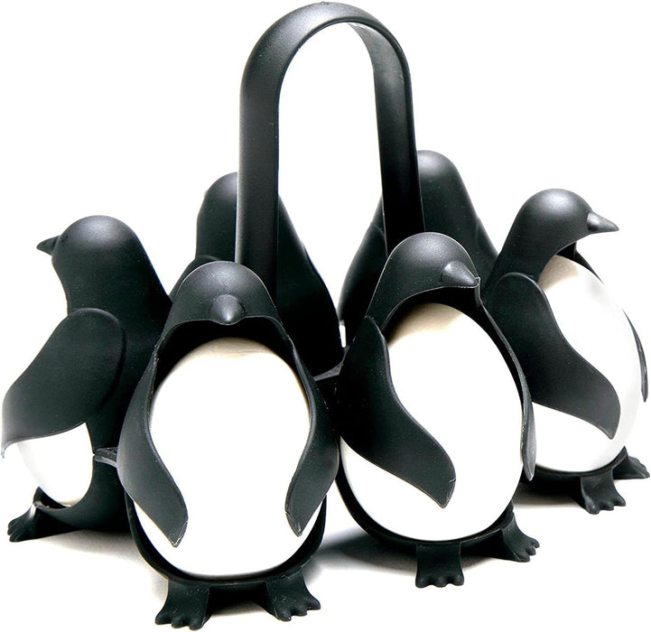 KASTWAVE Penguin-Shaped Boiled Egg Cooker, 3-in-1 Cook, Store and Serve Egg Holder for Making Soft or Hard Boiled Eggs, Holds 6 Eggs for Easy Cooking and Fridge Storage