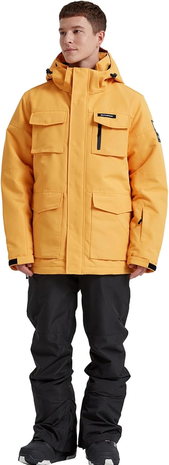 HOUZONIY Men's Ski Suit Snowsuit Breathable Windproof Snow Trousers Snow Jacket with Removable Hood for Skiing Snowboarding Ski Suit