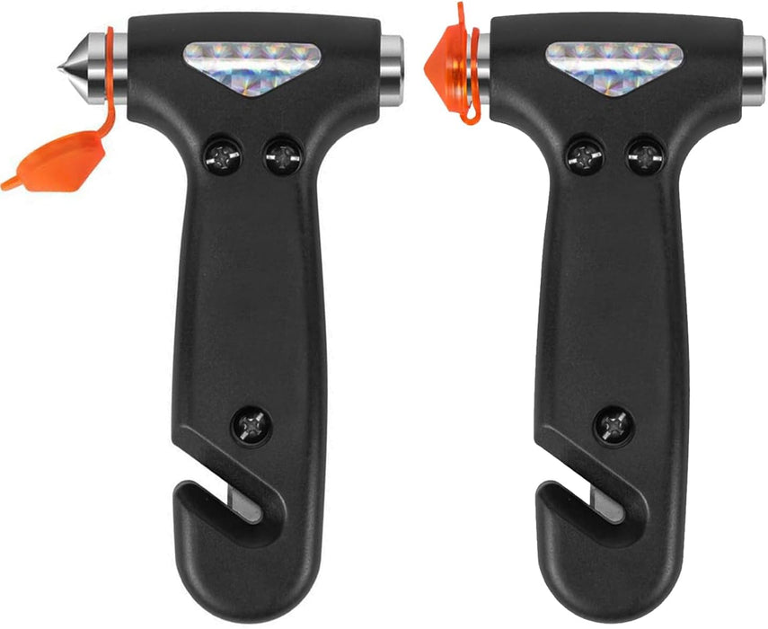 GraGra 2 Pack Car Safety Hammer Seatbelt Cutter, 2 in 1 Car Glass Breaker Safety Hammer, Emergency Escape Tool with Car Window Breaker and Seat Belt Cutter, for Vehicle Safe Accessories (Black)