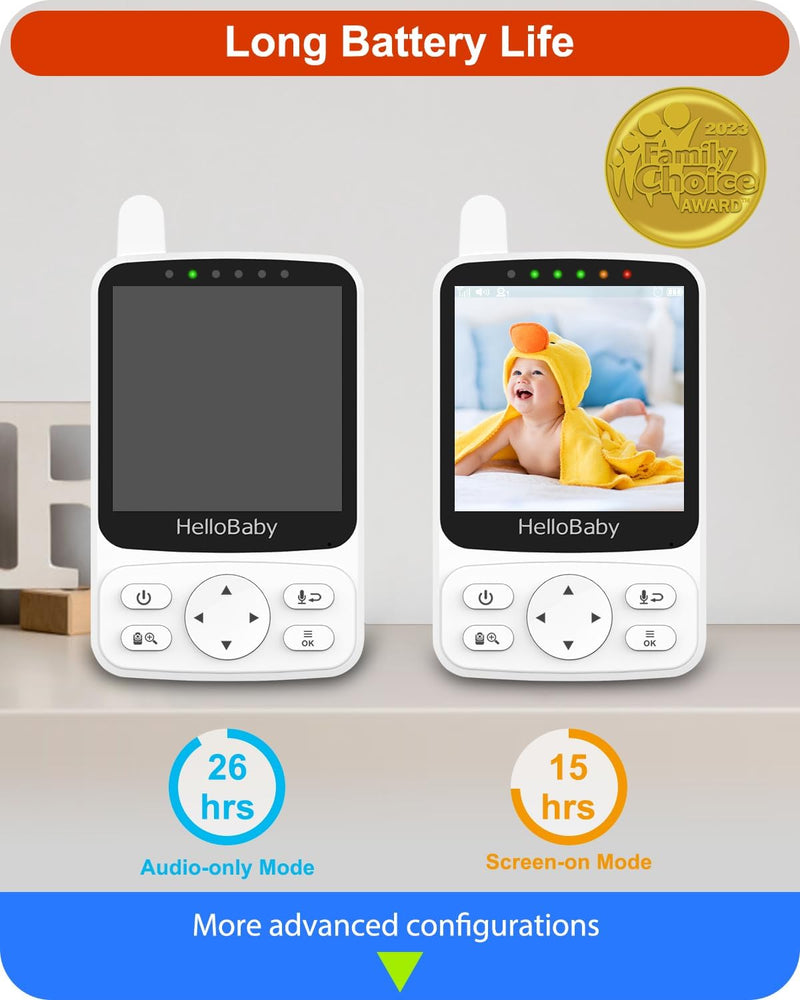 HelloBaby Monitor with 29Hour Battery Life and 4" IPS Screen, No WiFi, Video Baby Monitor with Camera and Audio 1000ft Long Rang Auto Night Vision 2 Way Audio Temperature VOX Mode for Baby Pet Eldly