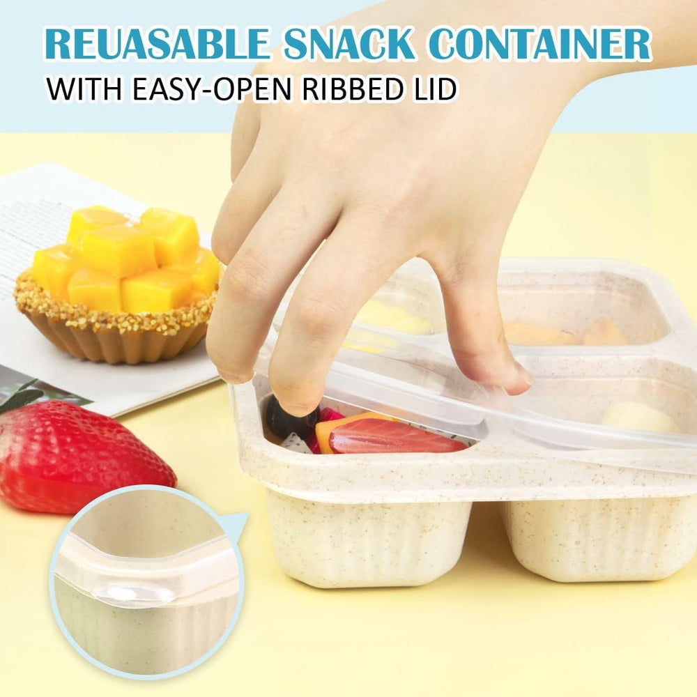 BIGTHREE 4 Pack Bento Snack Containers Set, Wheat Straw Meal Prep Lunch Box, 4 Compartment Snack Bento Boxes with Clear Lids, Microwave and Dishwasher Safe for Adults & Kids