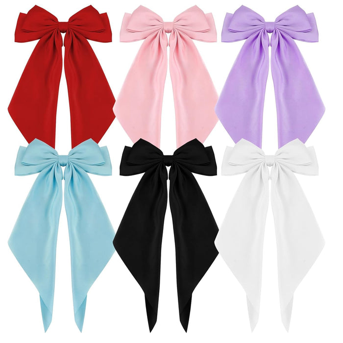 6PCS Silky Satin Hair Bows for Women, Large Soft Bow Hair Clips with French Barrette, Elegant Hairpin Accessories for Girls, 6 Colors