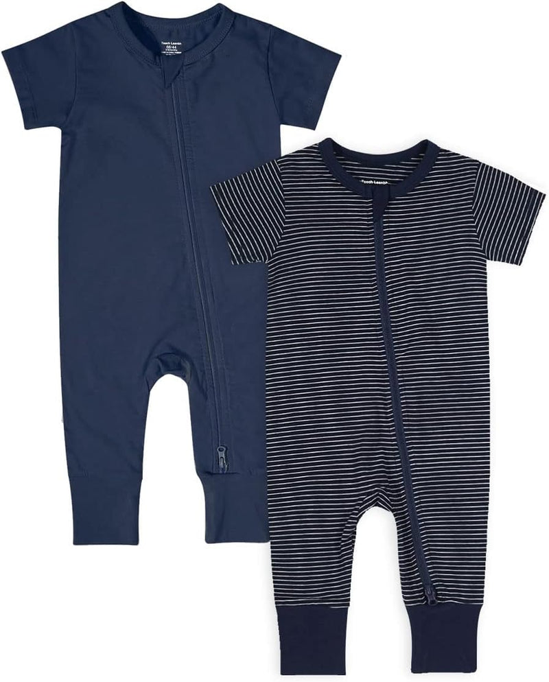 Teach Leanbh Baby Boys Girls 2-Pack Romper Jumpsuits Cotton 2 Way Zipper Short Sleeve Footless Sleep and Play 3-24 Months