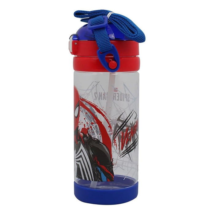 Spider-Man 2Swing Into Hydration Kids Square Water Bottle with Straw and Strap, 500 ml Capacity