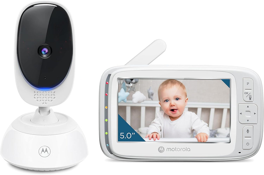 Motorola VM75 Indoor Video Baby Monitor with Camera 480x272p, 1000ft Range 2.4 GHz Wireless 5" Screen, 2 Way Audio, Remote Pan, Digital Tilt, Zoom, Room Temperature Sensor, Lullabies, Night Vision