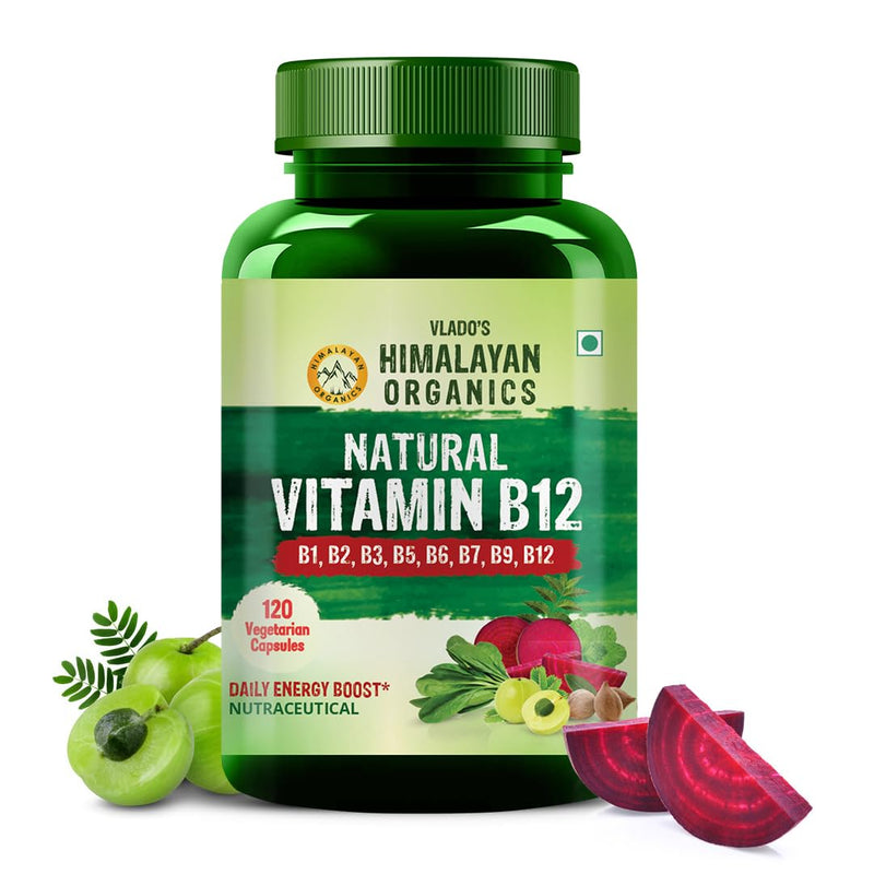 HIMALAYAN ORGANICS Plant Based Vitamin B12 Supplement | B1,B2,B3,B5,B6,B7,B9,Moringa| Boost Energy Level | Glowing Skin For Men & Women - 120 Vegetarian Capsules