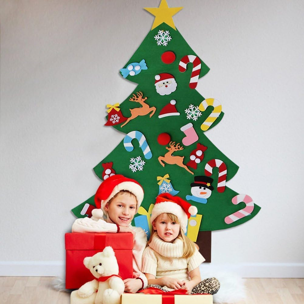 DIY Felt Christmas Tree Set with Ornaments for Kids, Xmas Gifts, New Year Door Wall Hanging Decorations