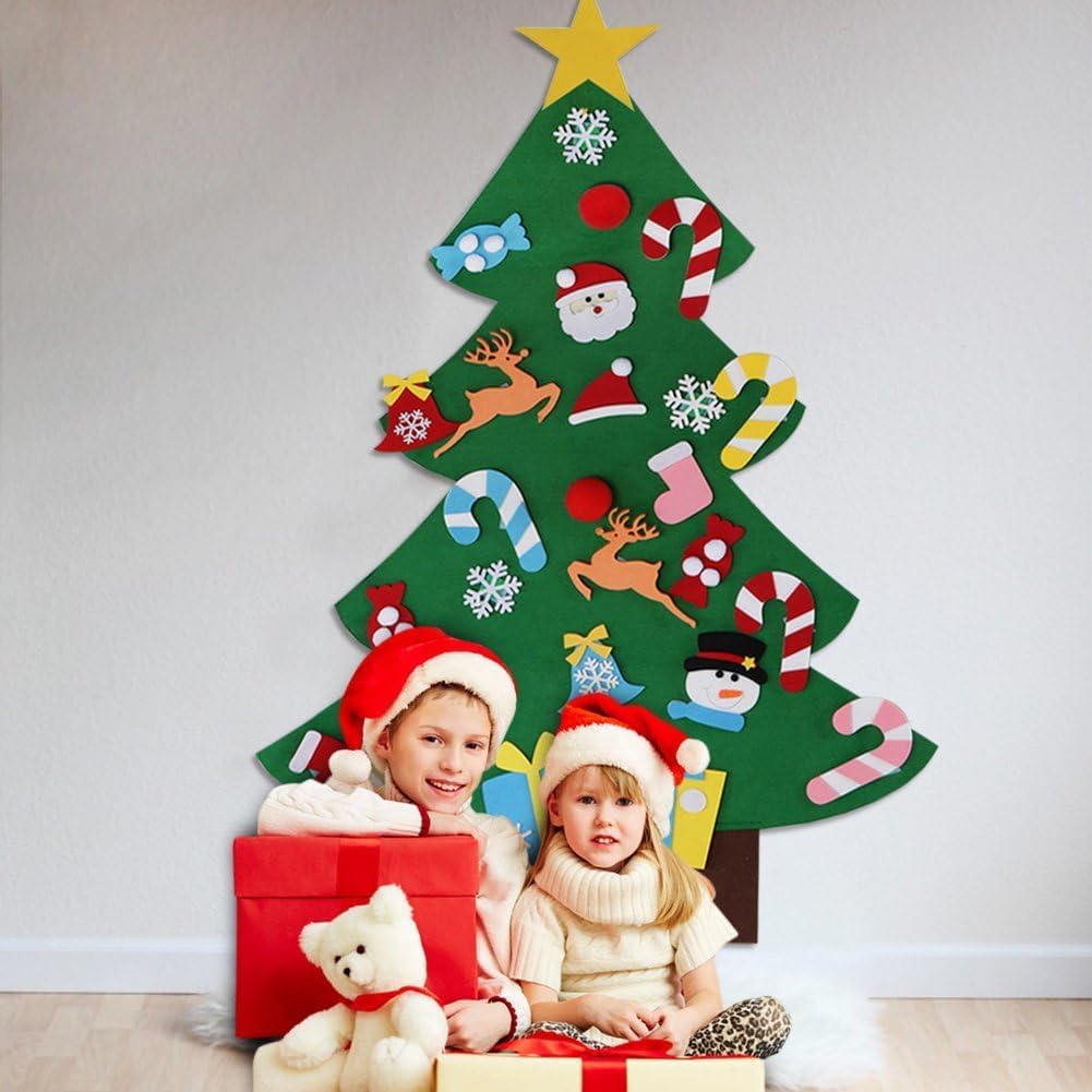 DIY Felt Christmas Tree Set with Ornaments for Kids, Xmas Gifts, New Year Door Wall Hanging Decorations – image 7
