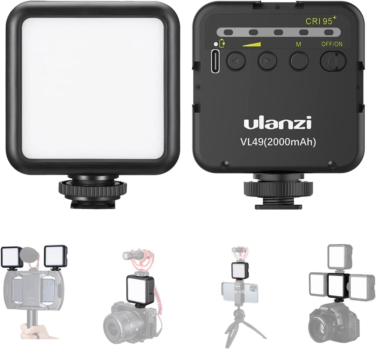 ULANZI VL49 2000mAh LED Video Light w 3 Cold Shoe, Rechargeable Soft Light Panel, Portable Photography Lighting for DJI OSMO Sony DSLR Canon Camera GoPro Vlogging β image 2