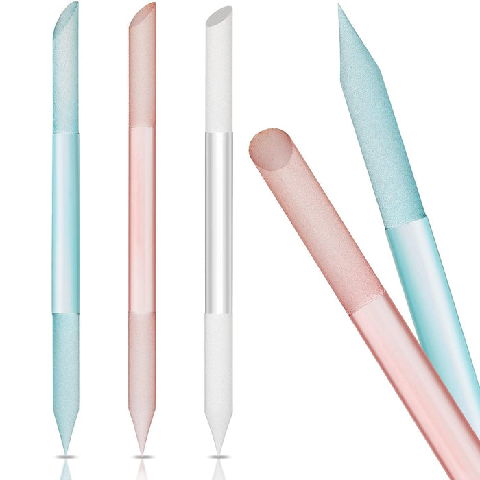 SYOSI 3Pcs Glass Nail Files, Dual-ended Nail File Cuticle Remover Pedicure Tools for Nails and Cuticles Care Nail Tools (Pink, Blue, Transparent)