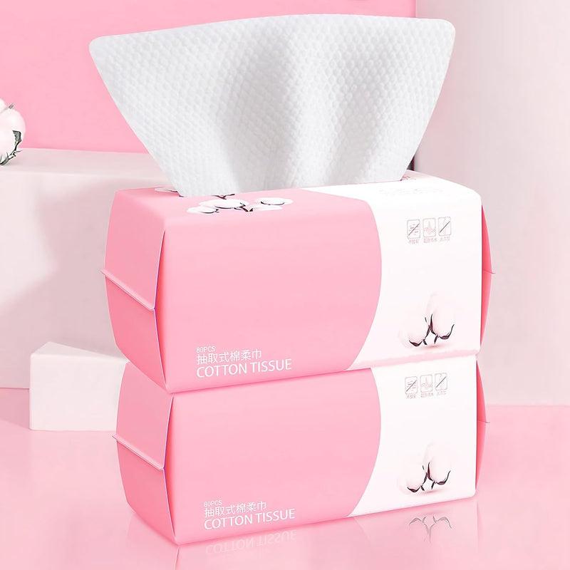 Hsxfl Disposable Face Towel 100 Count for Washing Soft Cotton Dry Wipes Facial Cloths Towelettes for Washing and Drying, Facial Tissue for Cleansing, Skincare and Makeup Remover