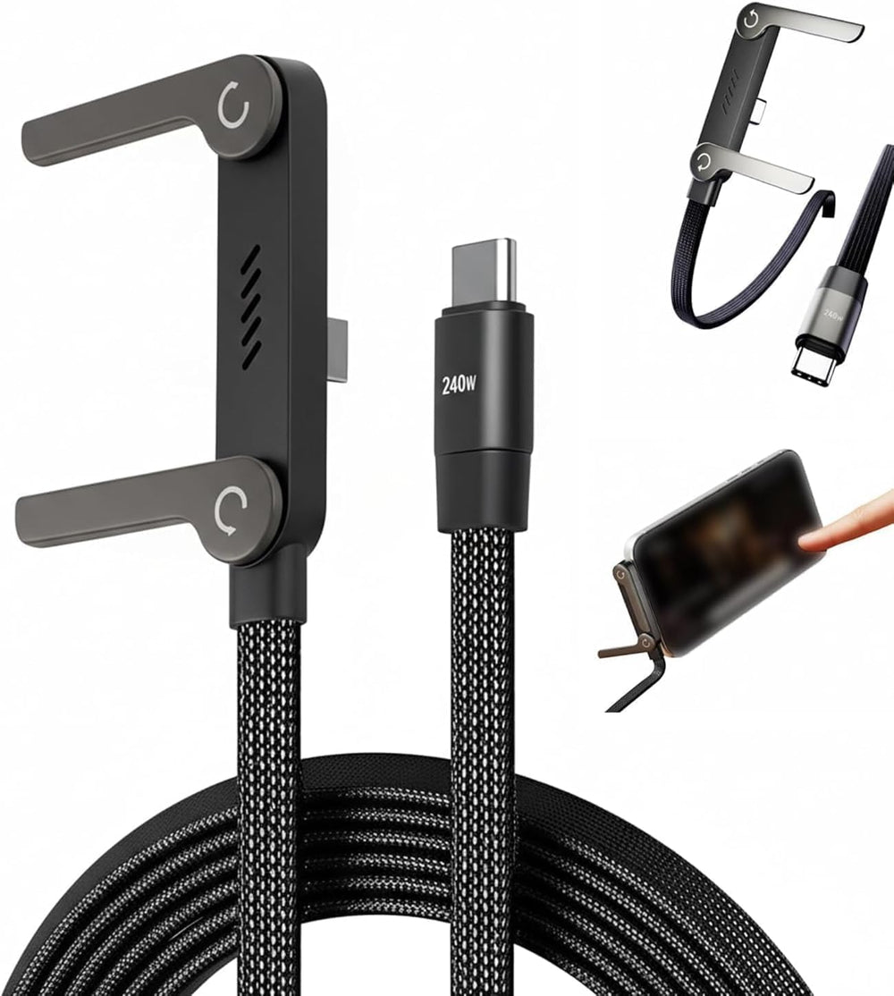 2 in 1 Invisible Stand Charger Cable, 240W Fast Charging Cable for Built-in Phone, 1m Braided Type C Cable with Foldable Stand for Smartphones/Tablets