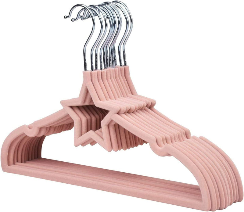 ManGotree Pack of 15 Star-Shape Velvet Baby Clothes Hanger Children’s Coat Hanger Kids Clothes Hanger with Notched Shoulder and Non Slip Design for Newborn to Toddler Clothes (Pink Star-shaped)