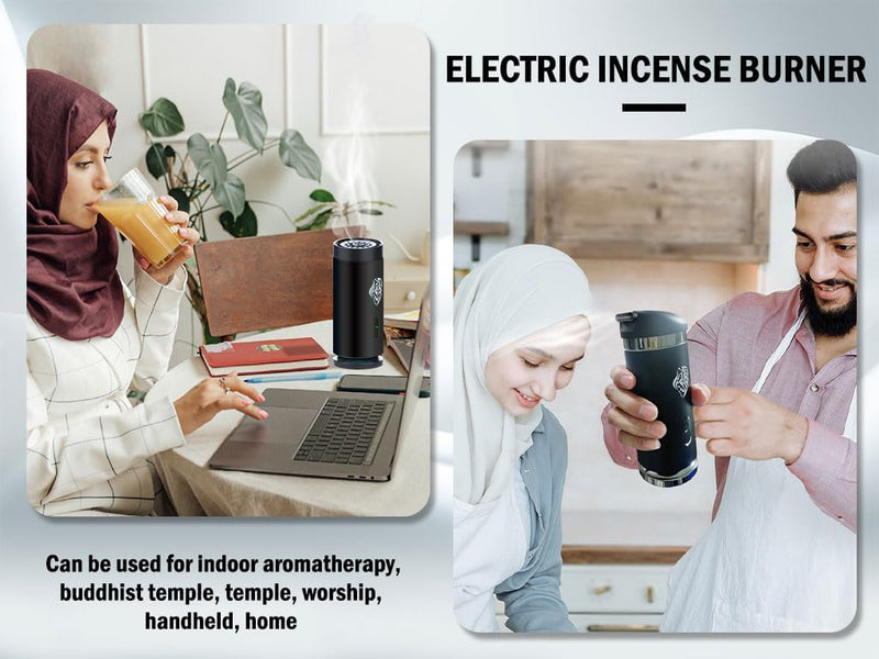 Hitopin Electric Incense Burner - USB Rechargeable Bakhoor Incense Burner for Car and Home (Black)