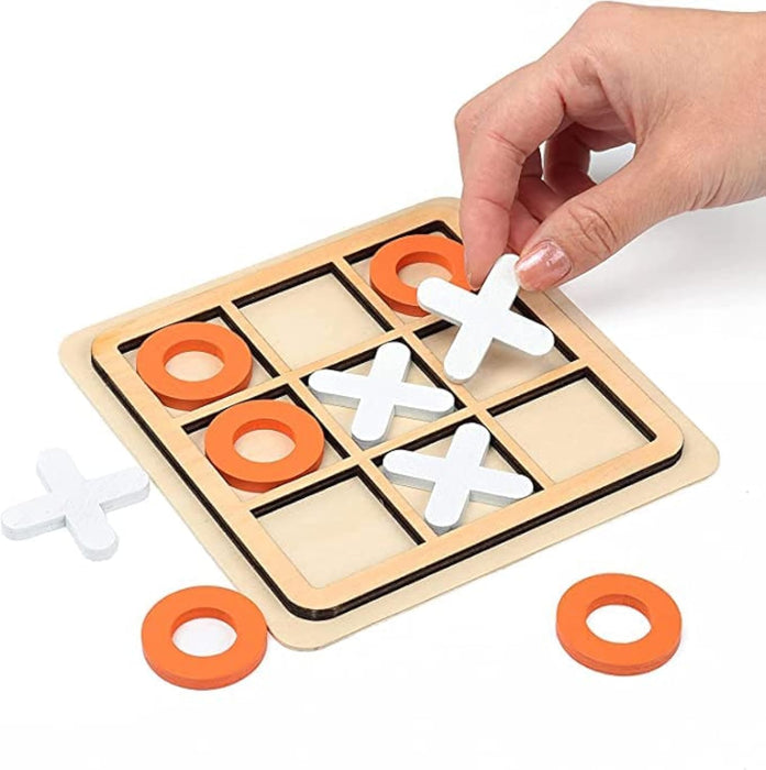 ECVV Wooden Board Tic Tac Toe Game XO Table Toy Classical Family Children Puzzle Game Educational Toys, (ASSORTED 1 PIECE)