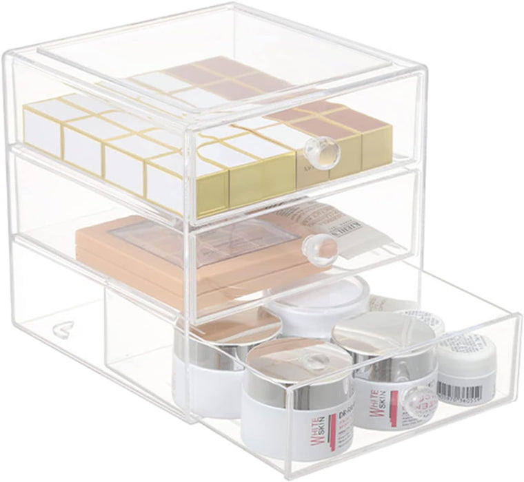 Acrylic Makeup Drawer Organizer - 3-Drawer Clear Cosmetic Display Case for Jewelry, Skin Care, Hair Accessories, and Bathroom Countertop