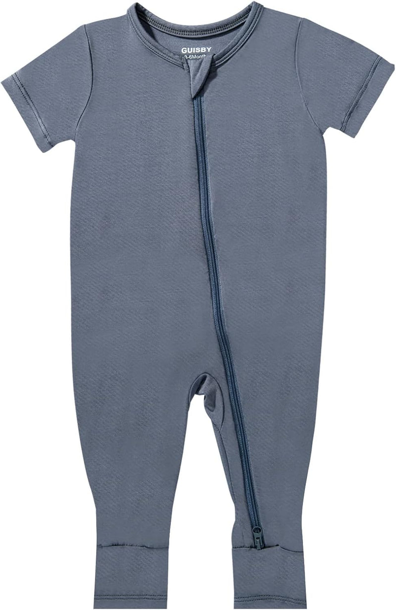 GUISBY Bamboo Baby Pajamas, Summer Short Sleeve Footless Rompers, 2 Way Zipper Sleeper