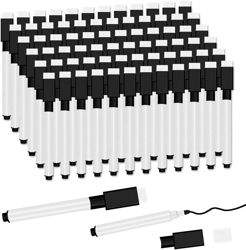 JEFURE 72 Pcs Black Magnetic Dry Erase Markers with Eraser Cap, White Board Mini Dry erase Markers Bulk, Fine Point Tip Student White Board Markers for Teachers Office School Supplies