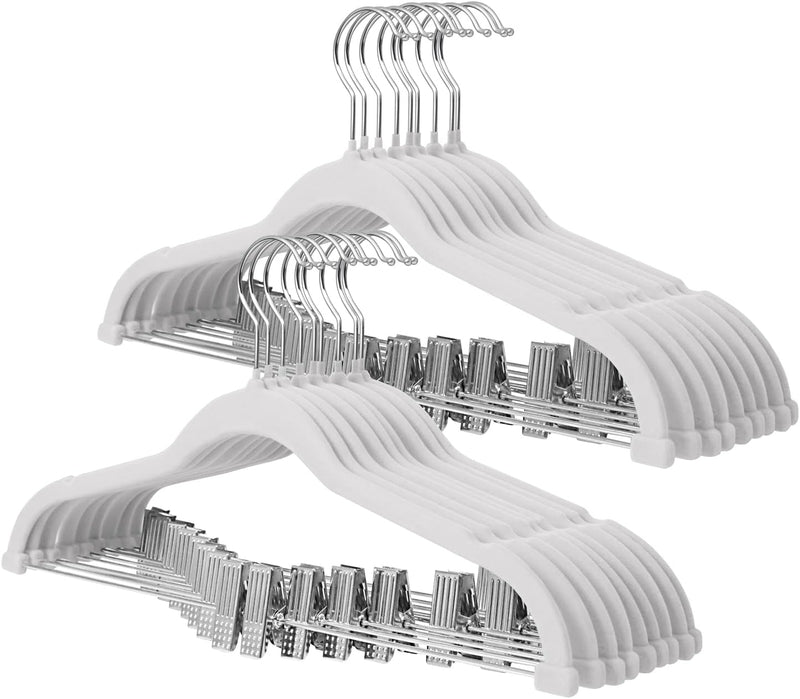 ManGotree 30 cm Baby Velvet Hangers with Movable Clips, Non-Slip Kids Felt Hangers, Ultra-Thin Space-Saving Children's Clothes Hangers for Skirts, Pants, Dresses, Shirts, Jackets (16 Pack, Pink)