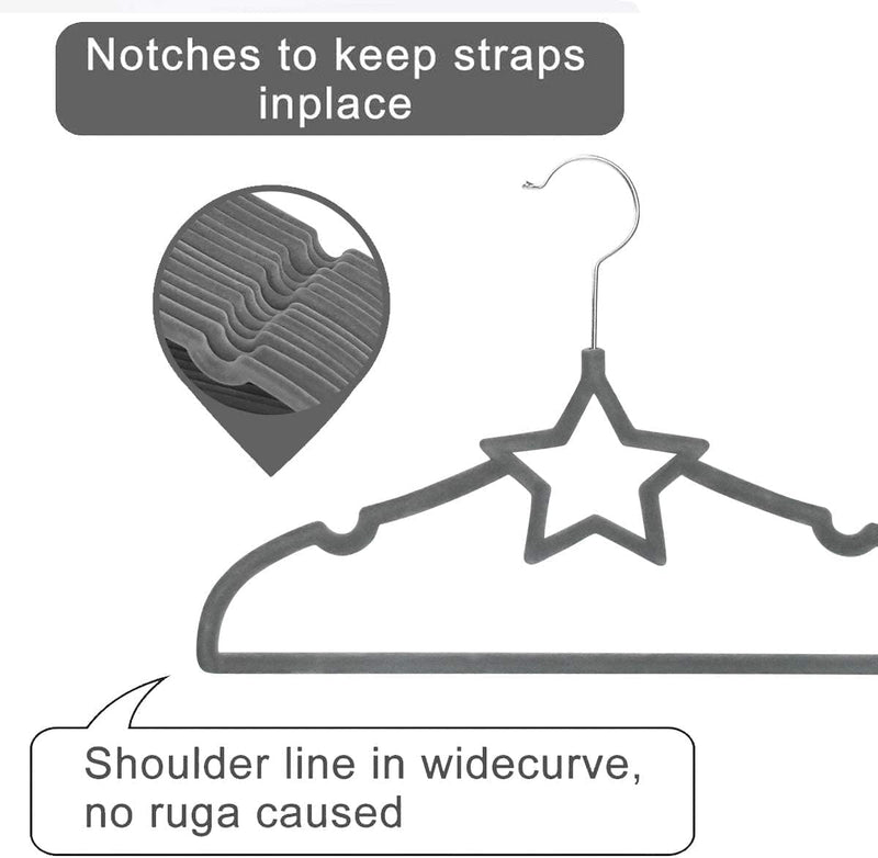 ManGotree Pack of 15 Star-Shape Velvet Baby Clothes Hanger Children’s Coat Hanger Kids Clothes Hanger with Notched Shoulder and Non Slip Design for Newborn to Toddler Clothes (Pink Star-shaped)