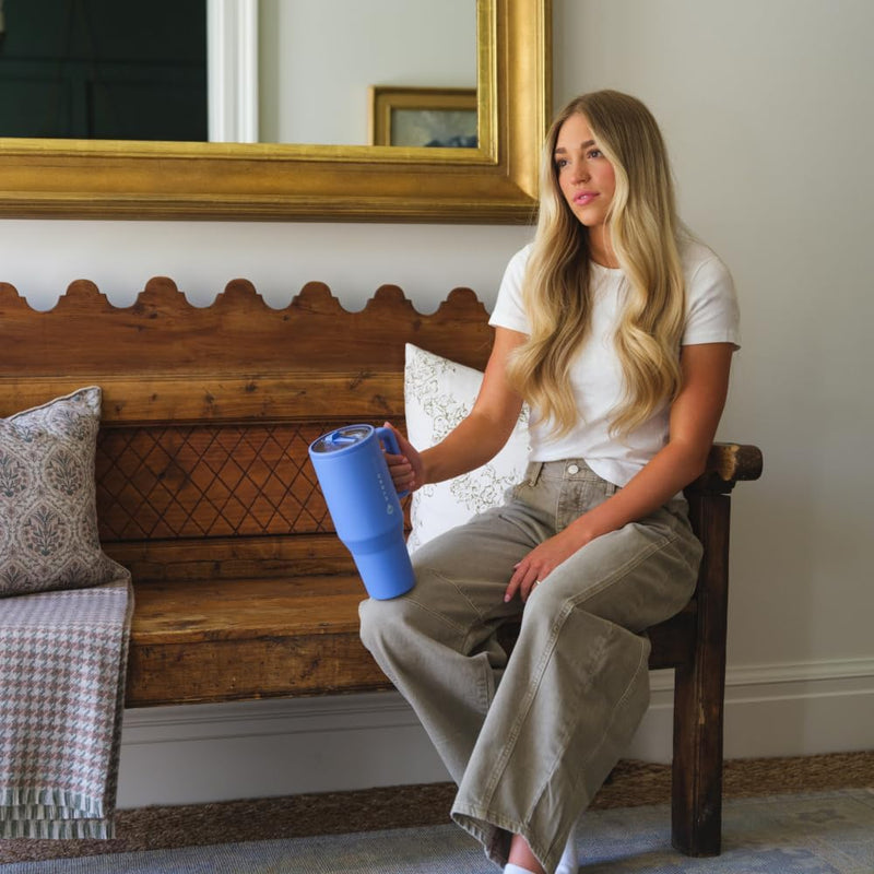 HydroJug Traveler - Modern 40 oz Tumbler with Handle & Simple Flip Straw - Car Cup Holder Friendly, Leak Resistant Water Bottle-Reusable Insulated Stainless Steel & Rubber Base - Gifts for Women & Men