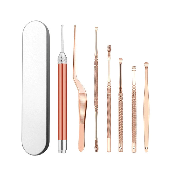 AUEMNUR Earpick LED Ear Wax Pickers Stainless Steel Earpick Wax Remover Curette Ear Pick Cleaner Ear Cleaner Spoon Care Ear Clean Tool