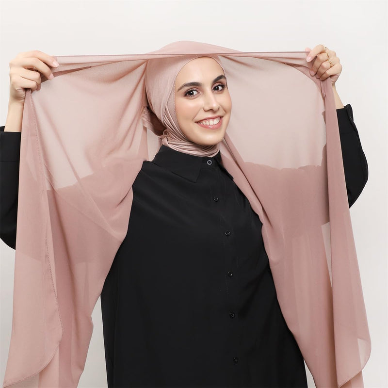 HURESON Instant Chiffon Hijab Set 3-in-1 Hijabs Scarf with Built-in Magnets and Undercap Head Wraps with Model Cap
