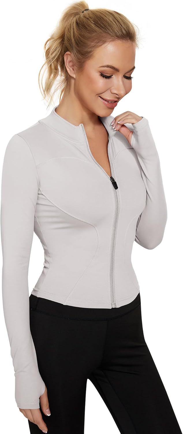 IECCP Women's T-Shirt, Gym Top, Yoga Top, Long-Sleeved Crop Top, Sports Shirt, Lightweight Fitness Top with Half Zipper and Thumb Hole