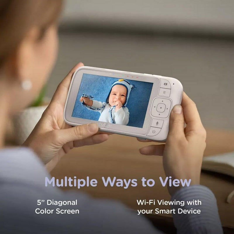 Hubble Connected Nursery Pal Glow Plus - 5-Inch Smart Hd Video Baby Monitor For Babies Wireless Security Camera With Infrared Night Vision - Two-Way Intercom, Room Temp Monitoring-White