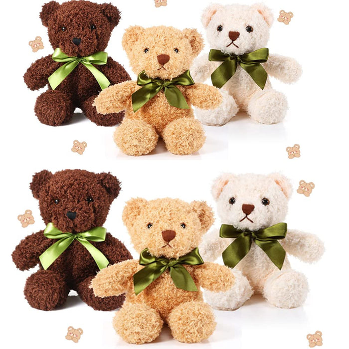 SYOSI 6Pcs Plush Bears Bulk, 10 Inch Small Plush Bear Stuffed Bears with Bow Tie Bear Toys for Birthday Baby Shower Party Favor Gift