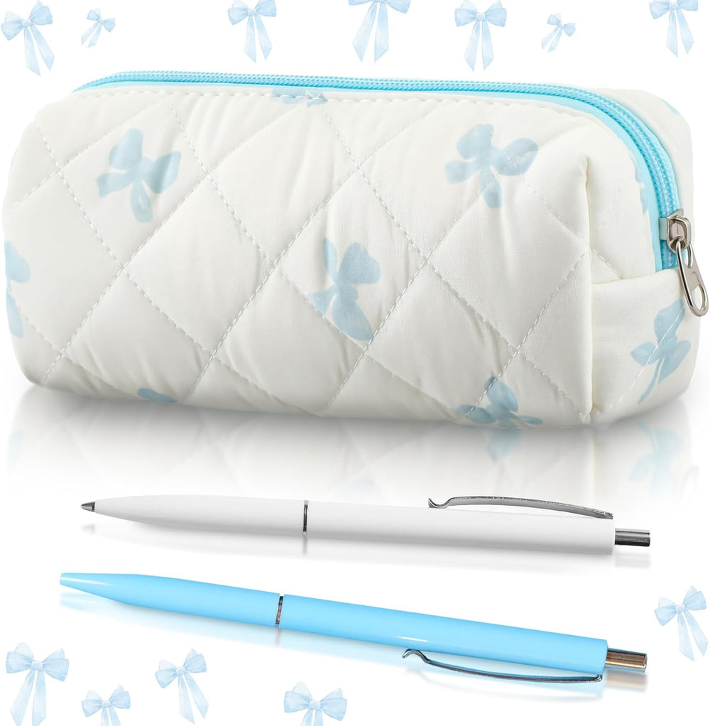 Sherr Coquette Bow Pencil Case Pink Bow Cute Pencil Pouch Soft Cotton Storage Bag Aesthetic Pattern Gift Makeup Pouch Cosmetic Travel Bag for Women