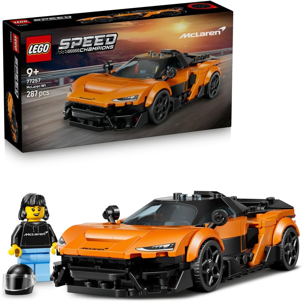 Speed Champions McLaren W1 Supercar Toy - Car Model Kit w/a Collectible Driver Minifigure - Birthday Gift Idea for 9+ Year Old Boys & Motorsport Fans - 77257
