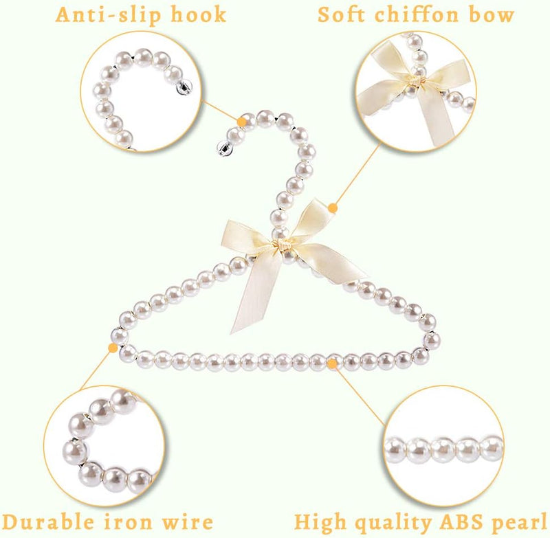 Koicaxy Clothes Hangers,White Bowknot Faux Pearl Bow Clothes Hangers Hook for Children Kids Women Girl Baby 5 Packs