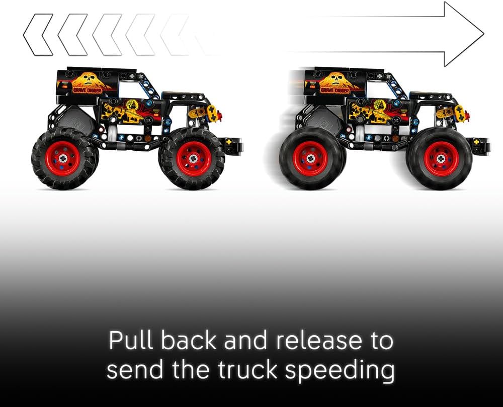 Technic Monster Jam Grave Digger Fire and Ice - Pull-Back Truck Toy - Race Car Model Kit w/Authentic Details - Birthday Gift for 7+ Year Old Boys, Girls & Fans - 42219