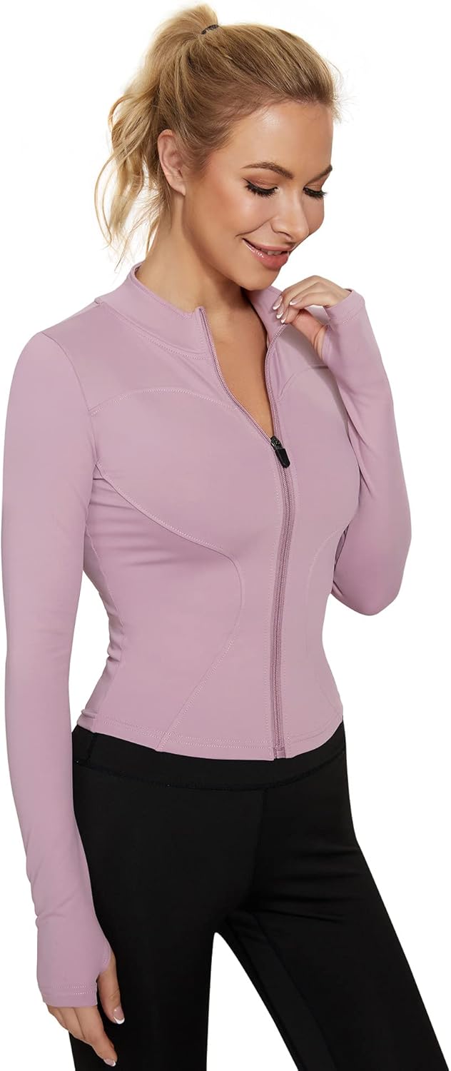 IECCP Women's T-Shirt, Gym Top, Yoga Top, Long-Sleeved Crop Top, Sports Shirt, Lightweight Fitness Top with Half Zipper and Thumb Hole