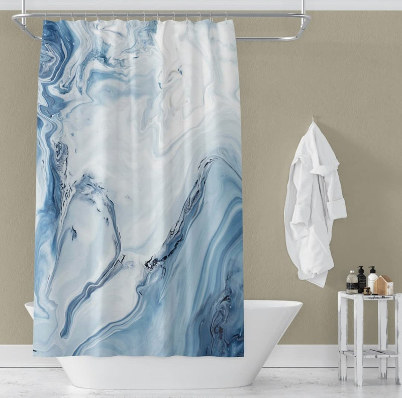 Ours To Yours Marble Print Shower Curtain, Abstract, Bathroom Curtain with Hooks, 100% Polyester, 3D Printing Technology, 180cm x 180cm / 71 x 71 inches, Bathroom Accessories (Blue)