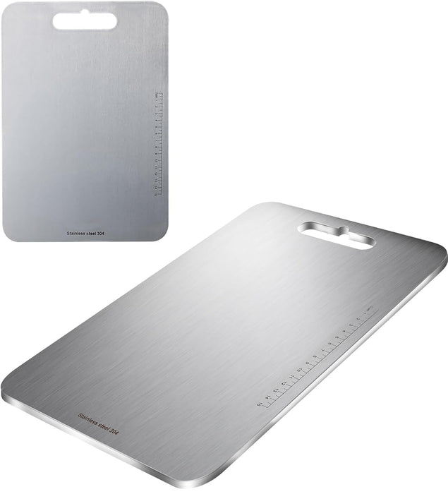 Stainless Steel Cutting Board, Titanium Chopping Boards for Kitchen, SUS 304 Large Chopper for Meat, Dishwasher Safe, with Handle & Scale, Easy Clean, ?????? ???? ?????, Solid Cookware, (36*25*0.2 cm)