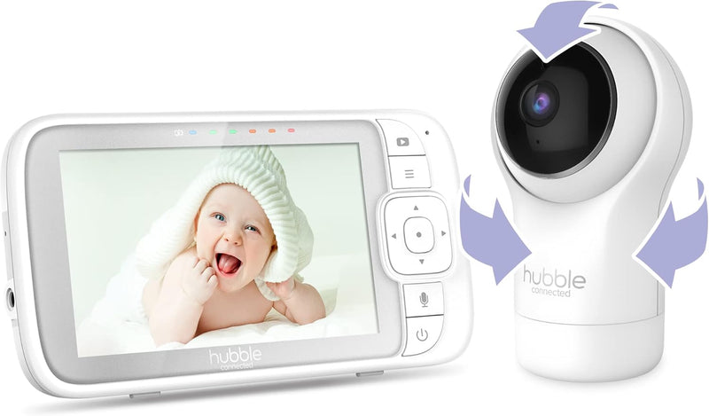 Hubble Nursery View Premium 5 Inch Video Baby Monitor with Room Temperature Sensor, Two Way Talk, Digital Zoom, Soothing Nature Sounds - White