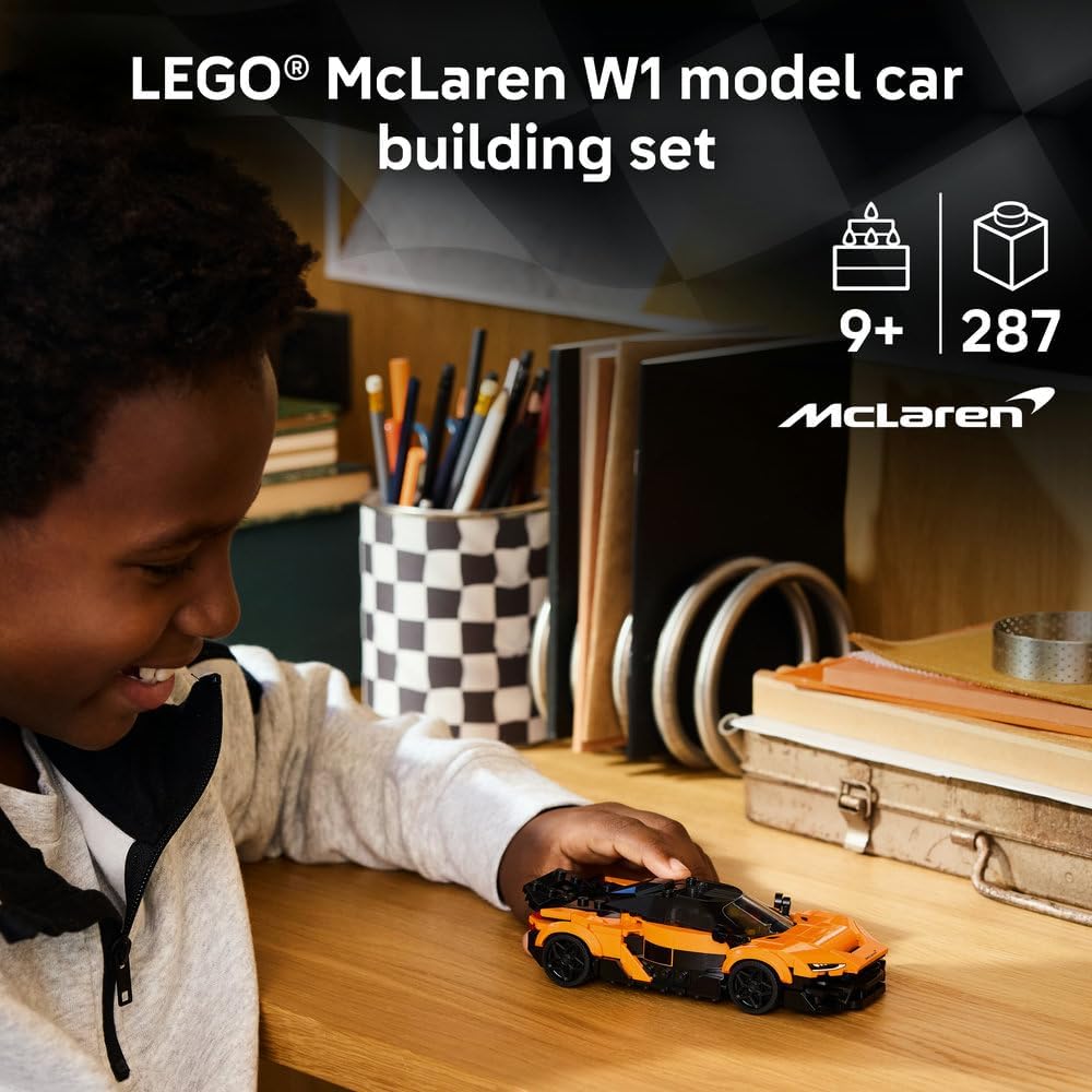 Speed Champions McLaren W1 Supercar Toy - Car Model Kit w/a Collectible Driver Minifigure - Birthday Gift Idea for 9+ Year Old Boys & Motorsport Fans - 77257