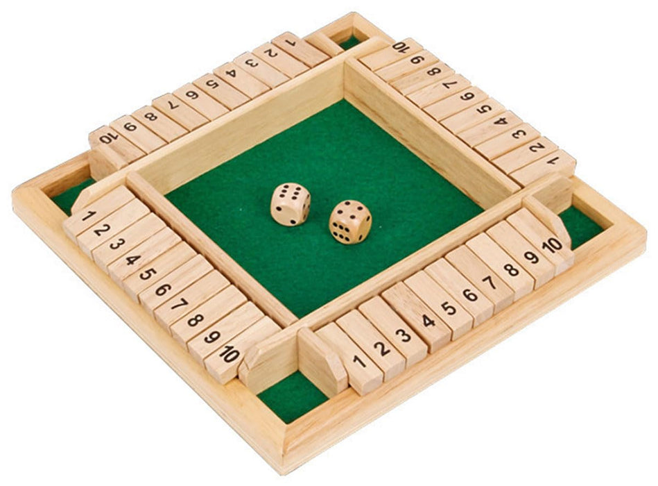 ECVV Shut The Box Dice Game 4 Sided Wooden Table Math Board Game for 1-4 Players Classic Family Game with 2 Dices for Family Classroom Home or Bar