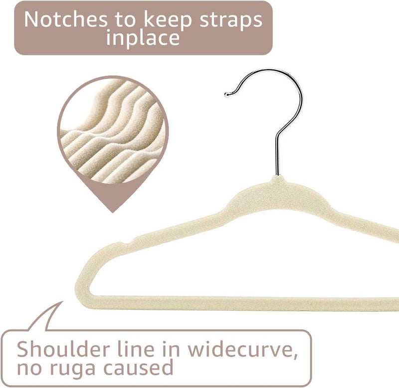 ManGotree 30 Pack 11inch Baby Clothes Hangers, Velvet Kids Toddlers Coat Hangers with Ultra Thin & Non-Slip Design (Beige)