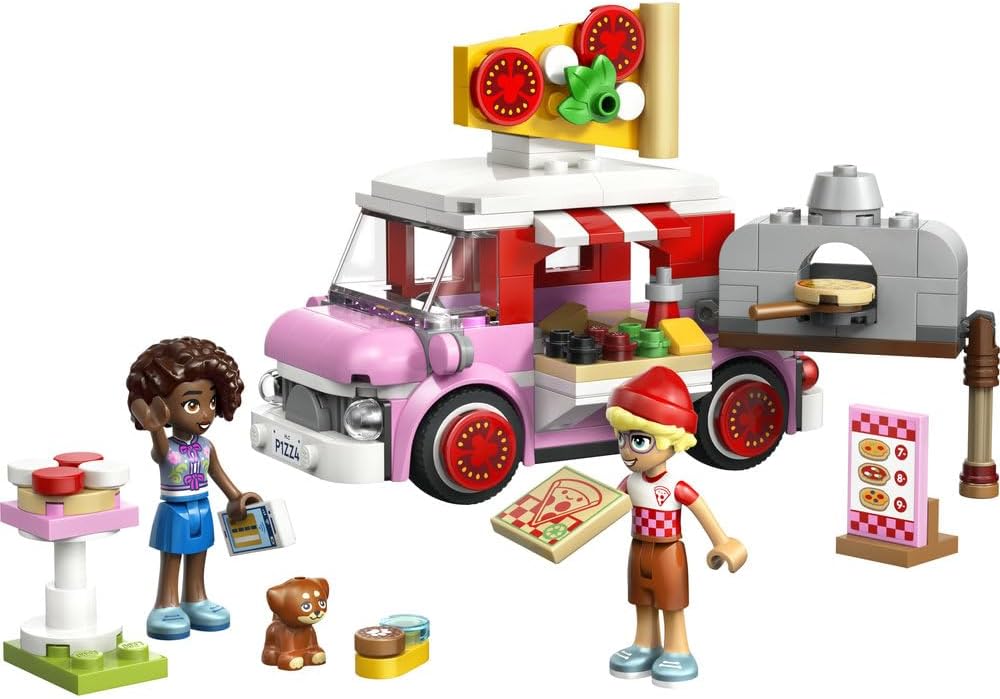 Friends Pizza Truck 42694 Pizza Truck Toy, 2 Mini Dolls, Dog Figure & Play Food, Role-Play Set, Gift for 6+ Year Old Girls & Boys, 190 Pieces