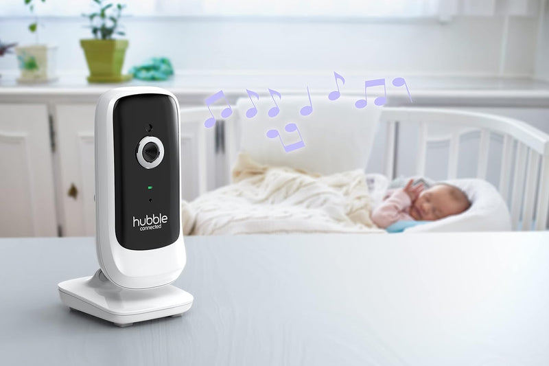Hubble Nursery View Premium 5 Inch Video Baby Monitor with Room Temperature Sensor, Two Way Talk, Digital Zoom, Soothing Nature Sounds - White